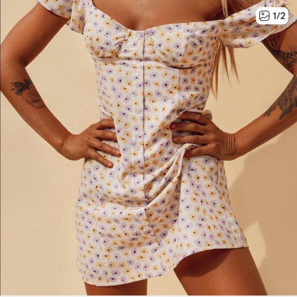 Princess Polly 6 Women’s Leila Floral Mini Dress Off The Shoulder